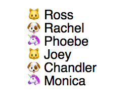 Cat, dog and unicorn emoji in cyclical pattern for six list counters