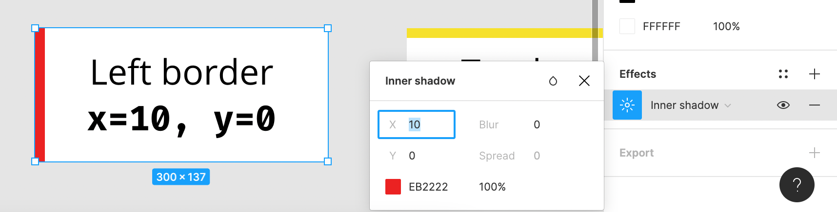 An inner shadow effect on the left side of a rectangle and the Effect Settings for this